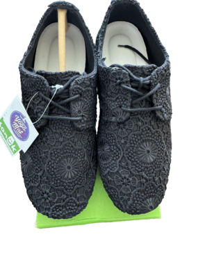 Sanuk Bianca Crochet Shoes Womens Size 5 Black Lace Up Casual Yoga Mat Comfort